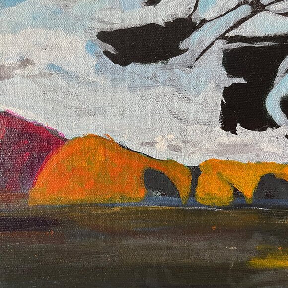 Original Landscape Oil Painting Tree Silhouette Mountains Modern Abstract Art - Picture 2 of 5